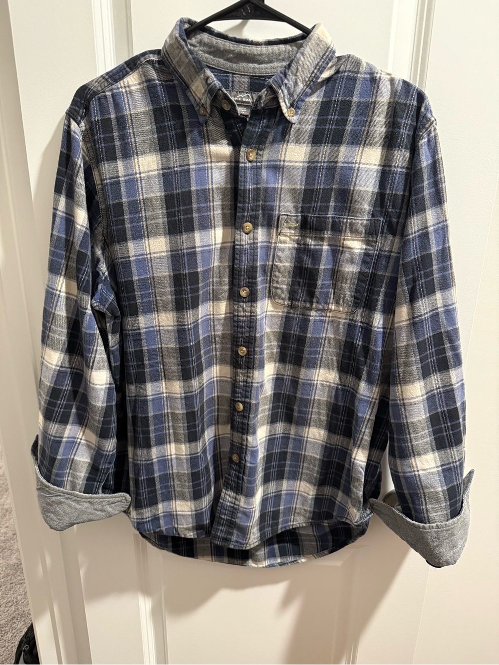 Vintage 90s Eddie Bauer Gray Tag Plaid Flannel Shirt - Men's Large - Blue Gray